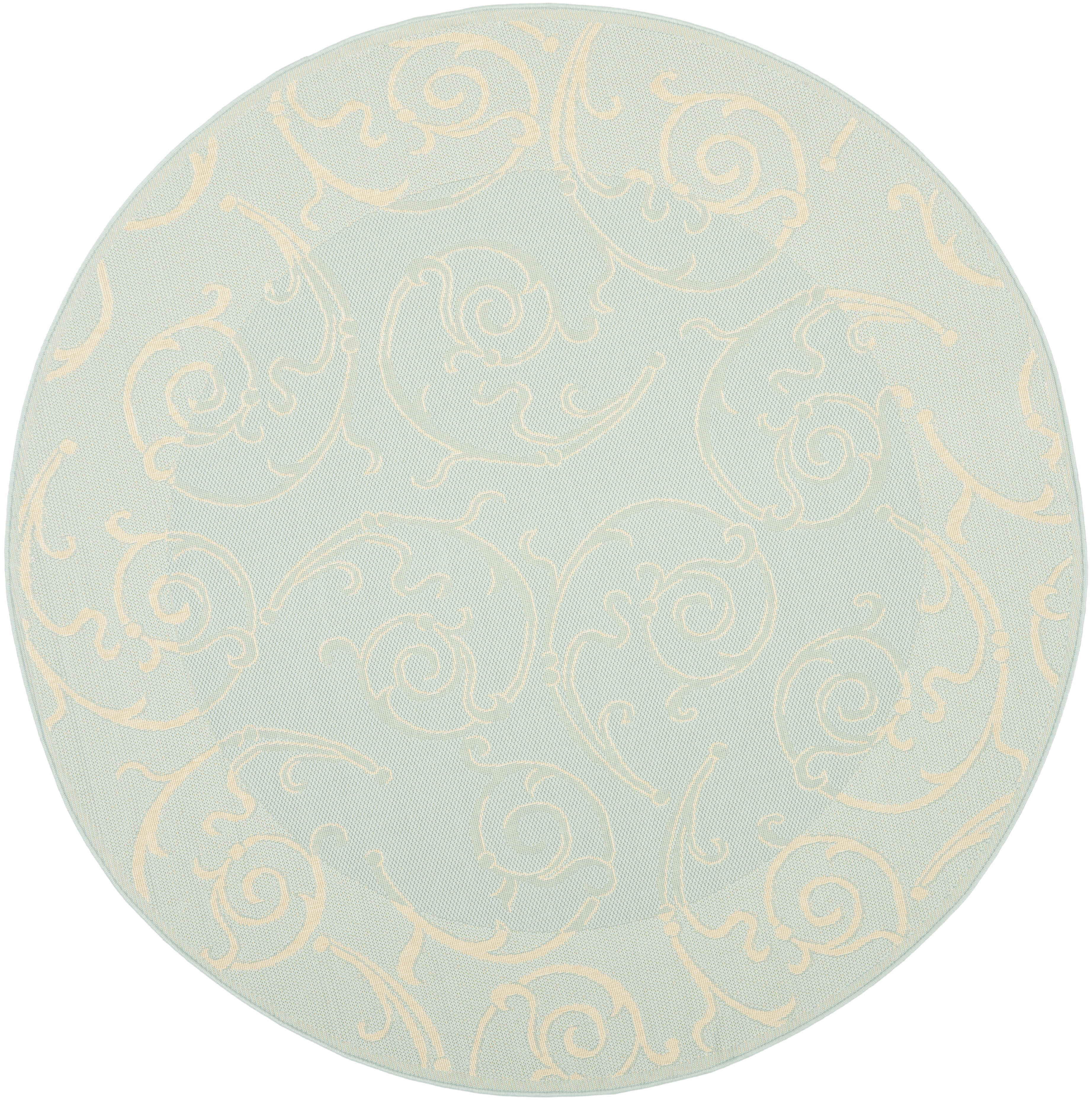 Safavieh Courtyard Caleb Botanical Indoor/Outdoor Area Rug, Aqua/Cream, 6'7" x 6'7" Round