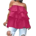thumbnail image 2 of Prix Réduit, Haut Patchwork Uni pour Femmes, Multi-Couches Décontracté, Grande Taille, Entretien Facile, Polyvalent, Usage Quotidien, Essentiel Quotidien/95 % Polyester, 5 % Spandex, Rose Vif, 2 of 7