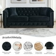 thumbnail image 3 of BUIORD 77" Velvet 3 Seater Couch, Modern Chesterfield Sofa for Living Room, Velvet Couch with Upholstered Tufted Backrests, Nailhead Arms & 4 Cushions, Black, 3 of 9