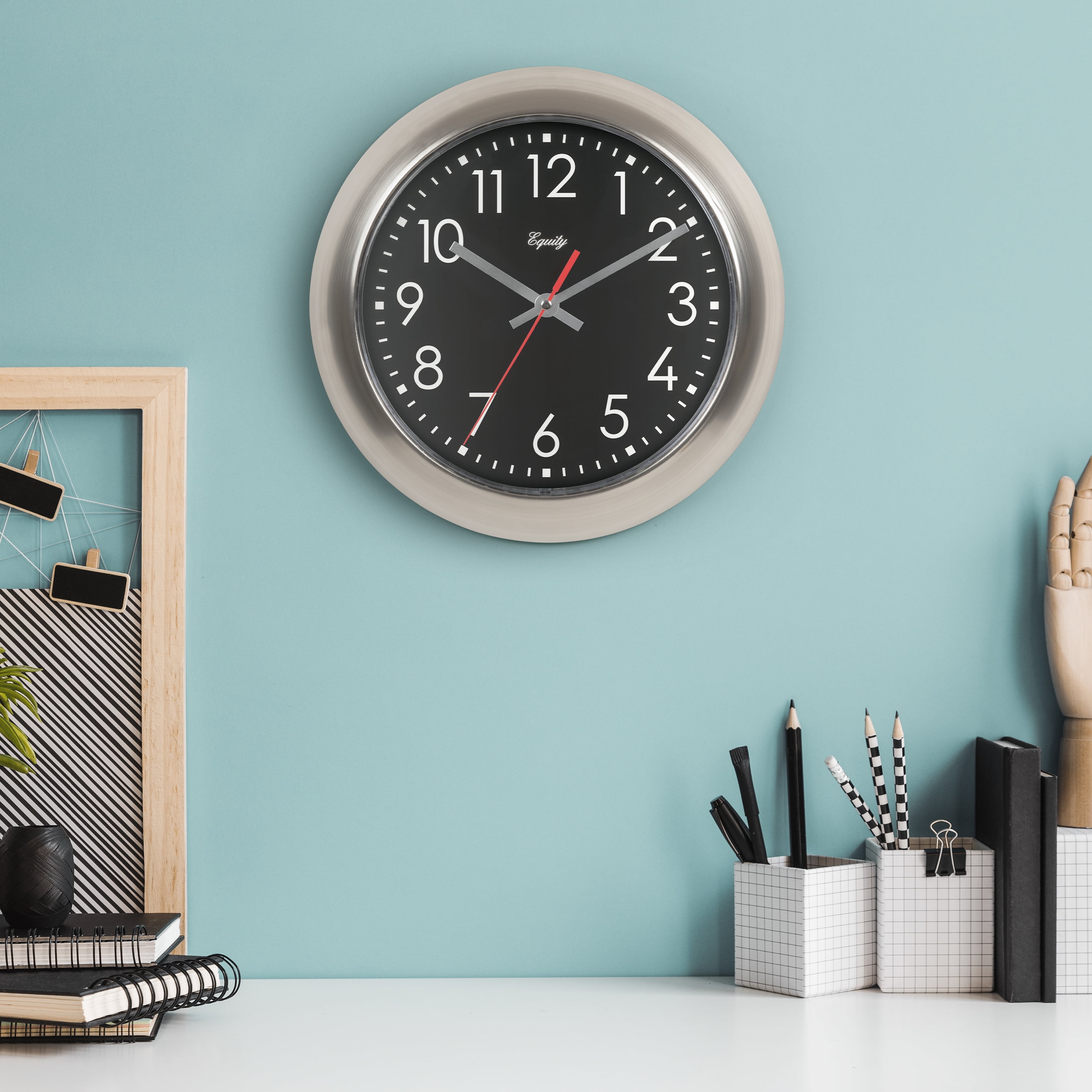 Equity 11 Inch Brushed Titanium Owen Metal Silent Quartz Wall Clock, 20802