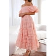 thumbnail image 5 of Women's Off Shoulder Midi Dress with Short Puff Sleeves Smocked Ruched Bodice True Midi Length 95% Polyester 5% Spandex, 5 of 30