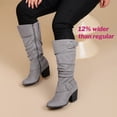 thumbnail image 6 of Love Steetly Women's Extra Wide Calf Knee High Boots, Soft Faux Suede, Two Large Round Buckle Straps, Slouchy Ruched Shaft Textured Stacked Heel Boots., 6 of 8