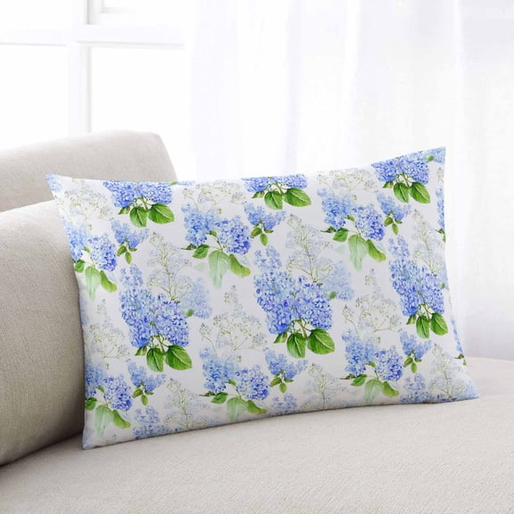 Summer Hydrangeas Queen Pillow Covers, White Blue Flowers Pastoral Leaves Soft Breathable Throw Pillow Cases with Invisible Zipper, Decorative Pillowcase Pillows Protectors for Sofa Bed Chair 20"x30"