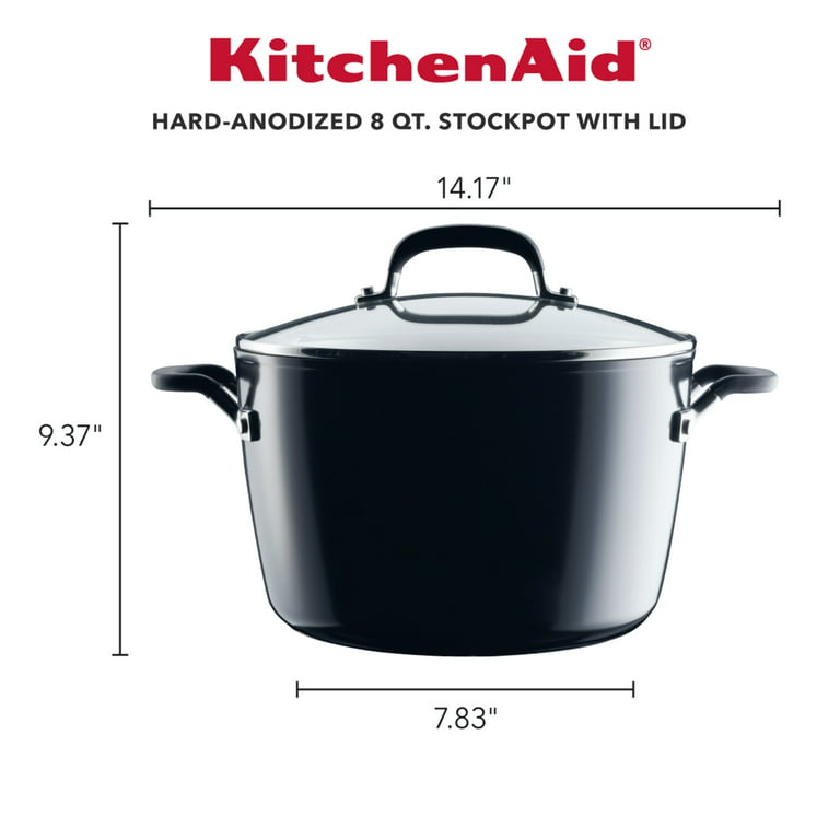 KitchenAid Hard Anodized Nonstick Stockpot with Lid, 8 Quart, Onyx Black