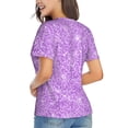thumbnail image 4 of Zufioo Lilac Glittering Print Women's Classic V-neck T-shirt, V-neck Short-sleeved Tops Home Wear, Suitable for Daily Life, Work, Outdoors-Small, 4 of 8