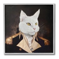 Stupell Industries White Cat in Uniform Animals & Insects Painting Gray Framed Art Print Wall Art, 24 x 24