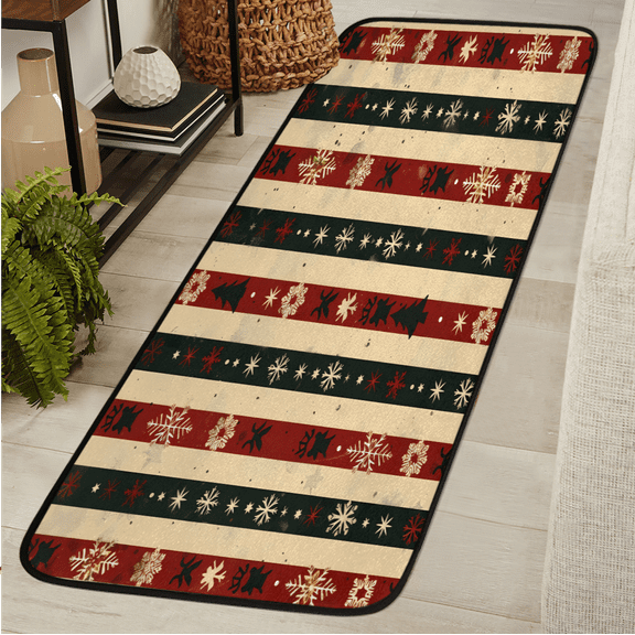 CURLYOOT Christmas Snowflake Runner Rug 2'x6' Washable Kitchen Runner Rug Indoor Non Slip Laundry Rugs Geometric Stripes Floor Carpet for Hallway Kitchen Entryway Bedroom Living Room