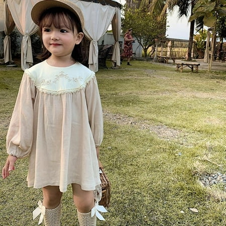 

Bullpiano Girls Cotton Dress Spring Summer Kid Clothes Flower Princess Bubble Sleeve Dress Long Sleeve Frocks Girls Casual Dresses