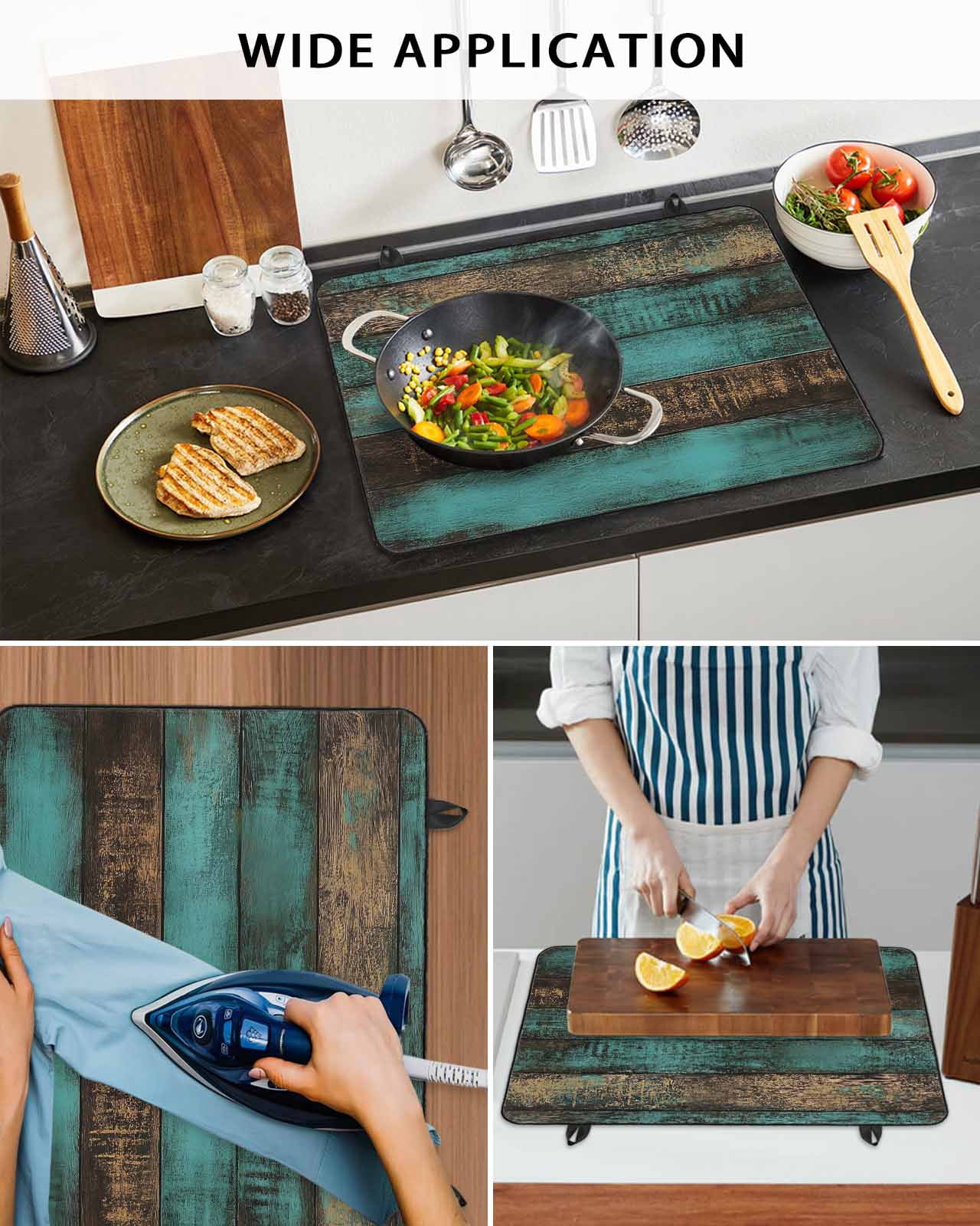 nqOlkjepod Large Induction Cooktop Protector Mat 36"x21", Vintage Teal Stripe Stove Top Covers for Electric Stove, Farmhouse Shabby Turquoise Stove Burner Cover Mats, Glass Top Stove Cover