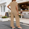 thumbnail image 6 of Idoravan womens 2 piece lounge sets Women's Round Neck Stripe Short Sleeve shirts Long Pants With Elastic Waist Pocket pants Set, 6 of 8