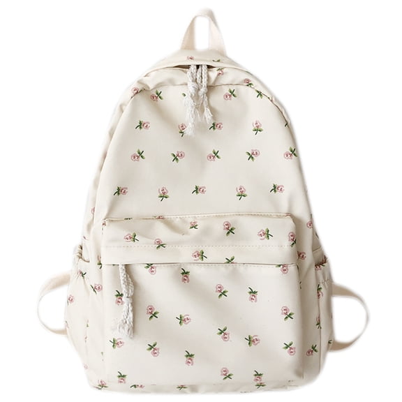 Floral Backpack Nylon Adjustable Straps Lightweight 3-Way Carry for Daily School Travel Shopping (Little Flower)