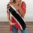 thumbnail image 2 of Flag of Trinidad Tobago Womens Summer V Neck Zipper Top Short Sleeve T Shirt Off Shoulder Top Casual Classy Loose Shirts, 2 of 7