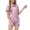 thumbnail image 2 of TOOYOU Girls Outfits Pajamas For Kids Children Graphic Print Short Sleeve Button Shirt Shorts Pajama Set Girls Holiday Dresses Sets Girls Lightweight Sets Size 2-3 Years , Pink, 2 of 4