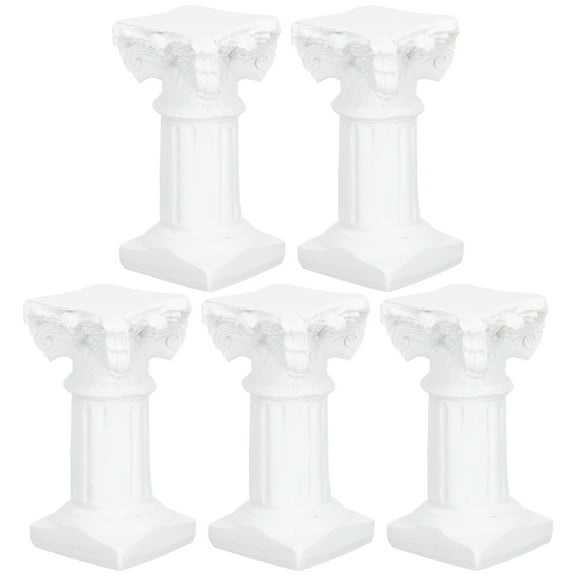 Set of 5 White Roman Column Pedestal Stands for Home Decor, 6.5x3.5cm Decorative Pieces
