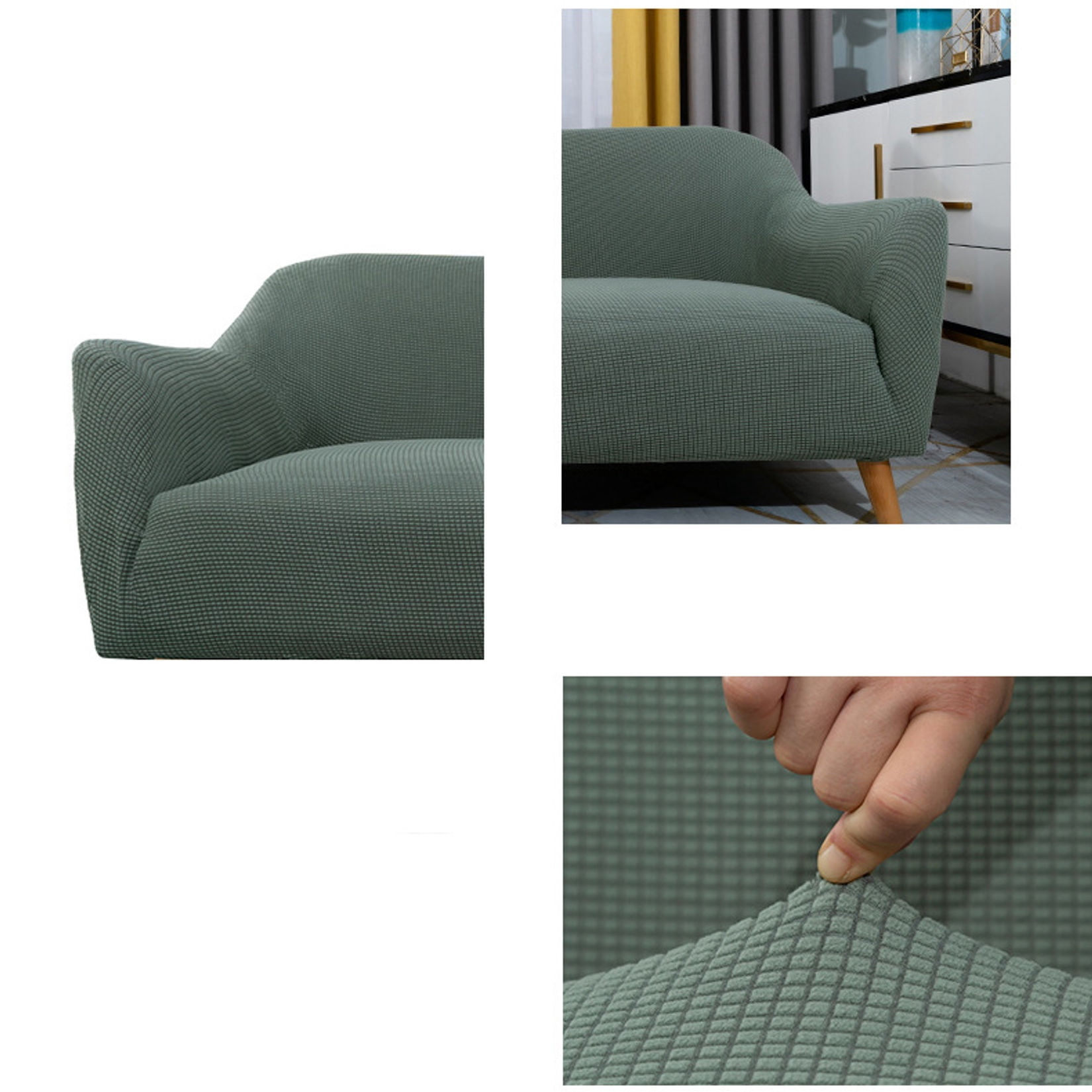 Walmart-Plaid Solid Color Sofa Cover Super Stretch Sofa Cover Furniture Protection Cover-Camel-2 Cushion 145-185cm