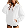 thumbnail image 2 of Women's Solid Full Zip High Collar Sweatshirt Long Sleeve Loose Casual Zip up Jacket with Pockets Lightweight Hoodless Outerwear Tops White, 2 of 6