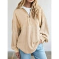 thumbnail image 4 of Womens Sweatshirt Casual Waffle Knit Half Zip Pullover Loose Long Sleeve Tops Fall Outfit Clothes Beige XXL, 4 of 5