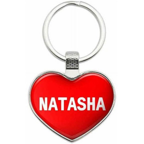 Natasha - Names Female Metal Heart Keychain Key Chain Ring, Multiple Colors Available
