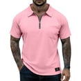 thumbnail image 2 of Qwertyu Polo Shirts for Men Casual Collared Short Sleeve Shirts Solid Color Quarter Zip Pullover Tops with Pocket Pink 2XL, 2 of 6