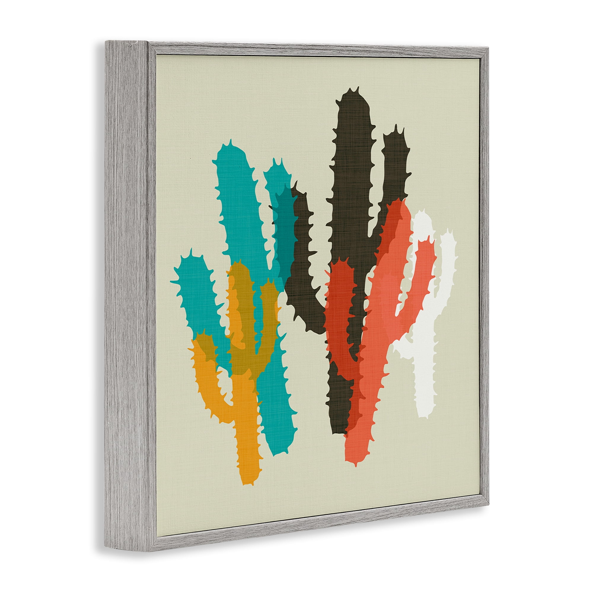 Stupell Industries Layered Bold Cacti Botanical & Floral Painting Gray Framed Art Print Wall Art, 17 x 17