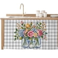 thumbnail image 2 of Pink Spring Floral Cabinet Curtain 32"Wx55"L, Dustproof Pantry Door Curtain with Self Adhesive Tape, Flowers Gray Plaid Farmhouse Tall Storage Cover Privacy Drape for Bathroom Kitchen Laundry Room, 2 of 9