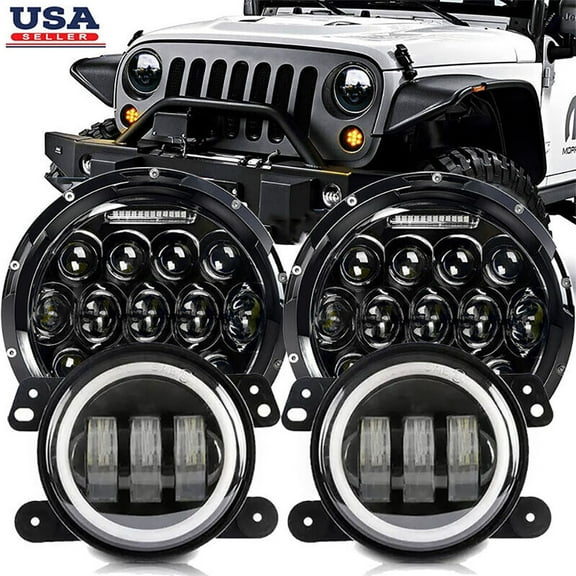 For Jeep Wrangler JK 2007-18 DOT 7" LED Headlights   4" Fog Lights Combo Kits 4PCS