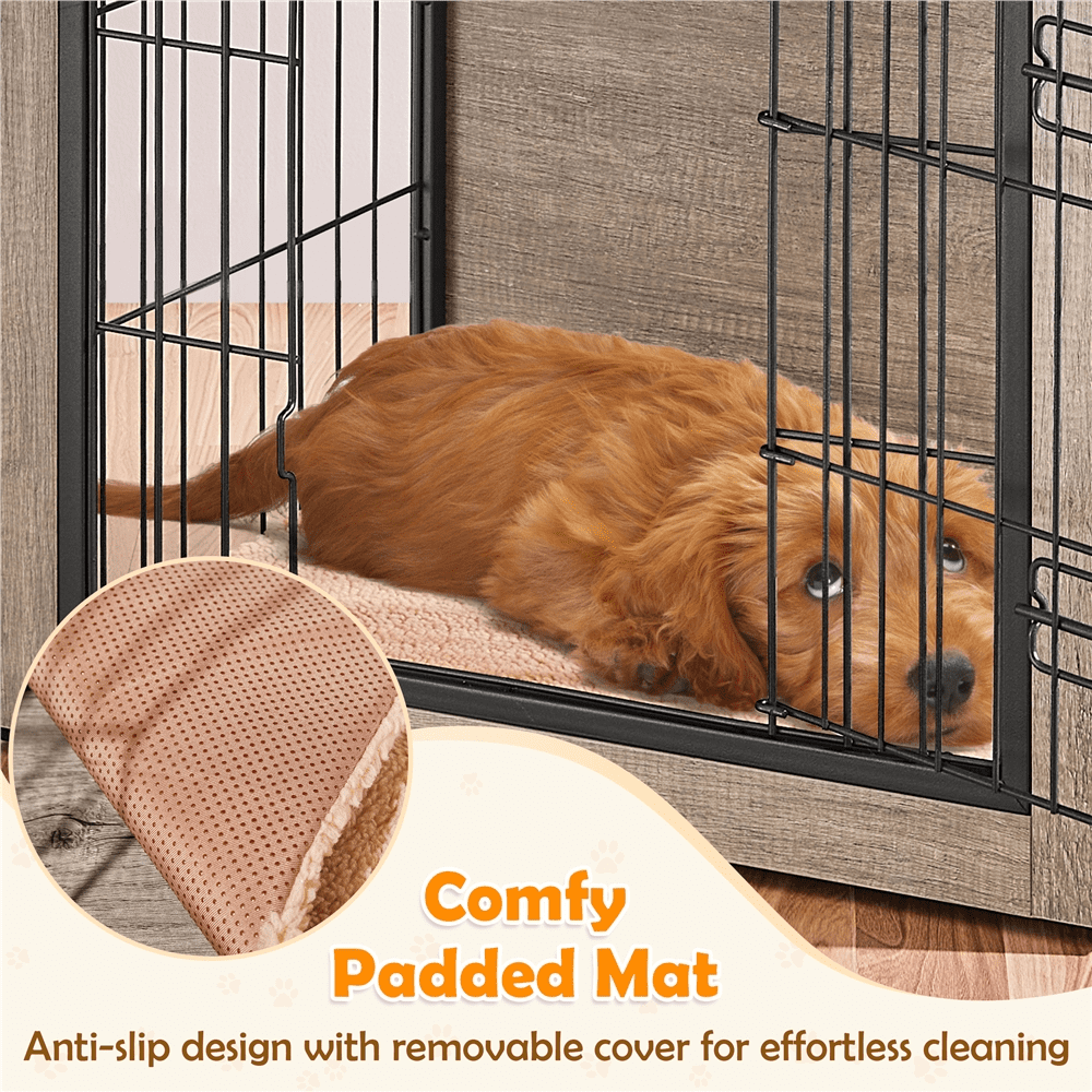 Yaheetech 27.5"W Dog Crate Furniture with Anti Skid Plush Mat, Gray