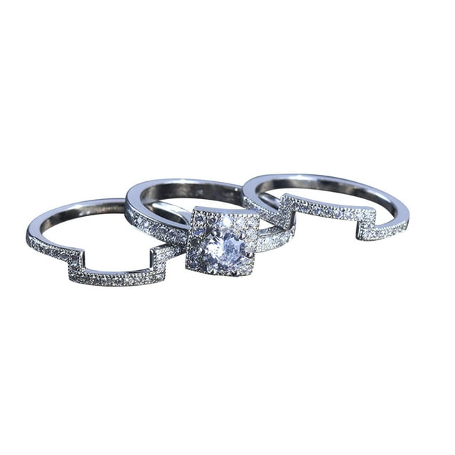 TechWave 3in1 Silver Rings Set Delicate Design Set Fashion Ring Light High Grade Ring Graduation Day Birthday Matching Rings for 4 Ring for Daughter Real Ring Womens Western Rings Filled Ring Mens