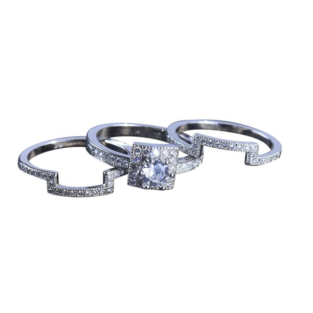 3en1 Juego de Anillos de Plata Delicado Diseño Juego Anillo de Moda Luz Anillo de Alto Grado Regalo de Graduación Regalo de Día Regalo de Cumpleaños