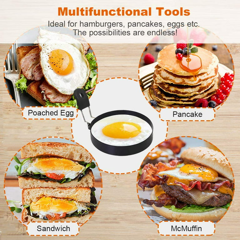 Stainless Steel Egg Poacher, Perfect Poached Egg Maker, Round Egg Cooker Rings for Breakfast Cooking Tool 3 Poached Egg Cups