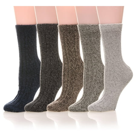 

MQELONG Womens 5 Pairs Soft Thick Comfort Casual Cotton Warm Wool Crew Winter Socks (5 Pack Solid color B)