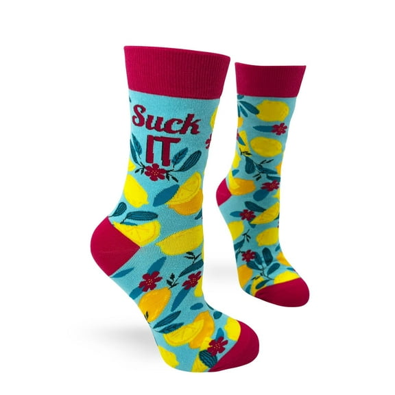 Fabdaz Suck It Women's Funny Saying Novelty Crew Socks with Yellow Lemons