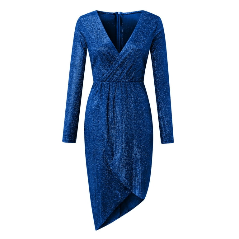 Cap Sleeve Sequin Blue Ruched V Neck Prom Dress Cap Sleeve Sequin Blue Ruched V Neck Prom Dress