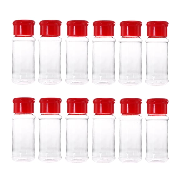 12 Piece Salt and Pepper Shakers with Lid,100ml Pepper Spice Shakers Plastic Seasoning Shakers Clear Condiment Bottles