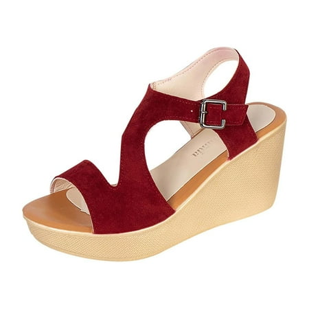 

Fesfesfes Sandals For Women Peep-toe Pump Wedge Sandals Women s Roman Shoes Suede Trifle High-heeled Peep-Toe Shoes 4.5(35)