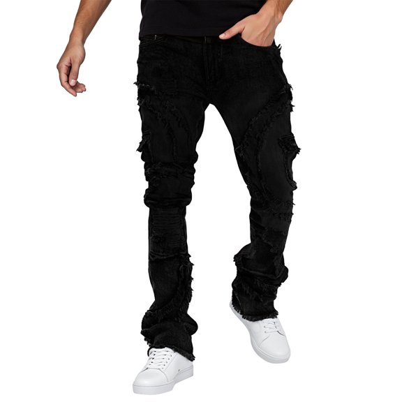 Mens Jeans Slim Fit Tapered Denim Pants with Mid Rise Stretch Casual Relaxed Fit Outdoor Denim Pants