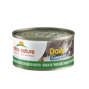 Angle View: (12 Pack) Almo Nature Daily CompleteTuna Dinner with Chicken in Broth Grain Free recipe Wet Canned Cat Food 2.47 oz. Cans