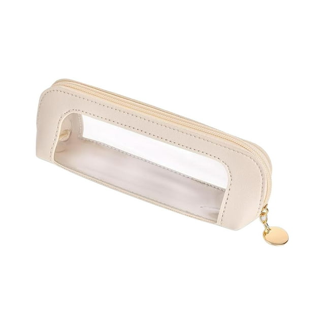 Bolsa para brochas de maquillaje de piel sintética transparente para el hogar, la oficina, accesorios de viaje con Blanco