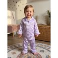 thumbnail image 4 of Cjfdfy Toddler Baby Girl Satin Pajamas Set Solid Color Ruffled Trim Button Down Long Sleeve Tops And Pants Little Baby Cute Soft Satin Loungewear 1-6Y, 4 of 9