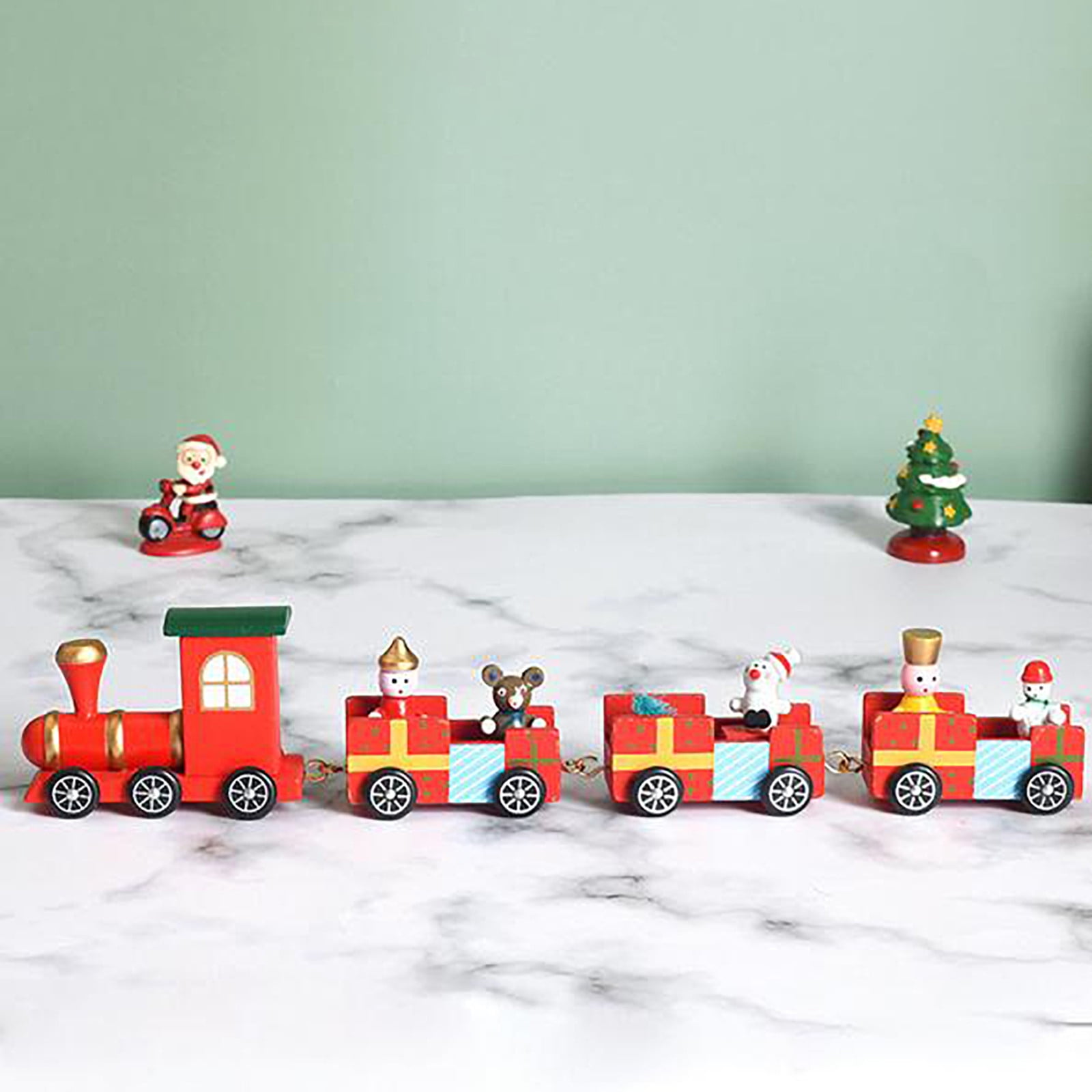Xmas Wooden Christmas Train Santa Claus Festival Ornament Home Decor Kids Gifts