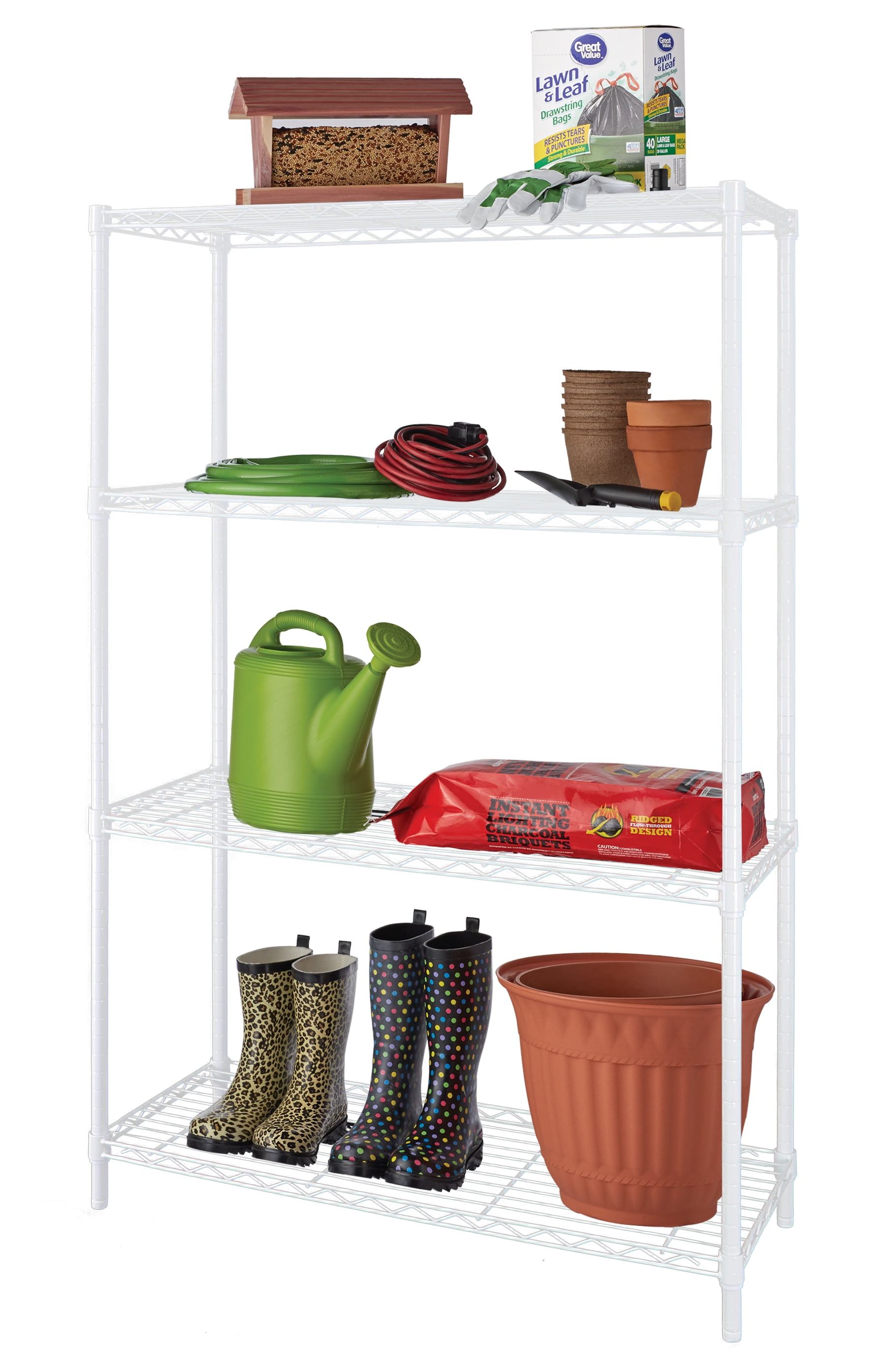 Hyper Tough 4 Tier Wire Shelf Unit White, 1400 lb Capacity