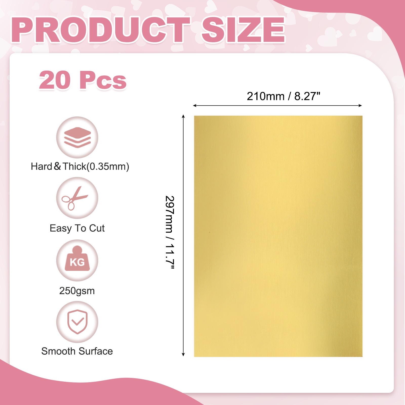 Uxcell 20 Sheets Metallic Foil Paper, A4 Thick 250gsm Cardstock Foil 8.3" x 11.7" Shiny Mirror Glitter Paper Sheets for Crafts Scrapbooks Cards Party Decorations, Matte Gold
