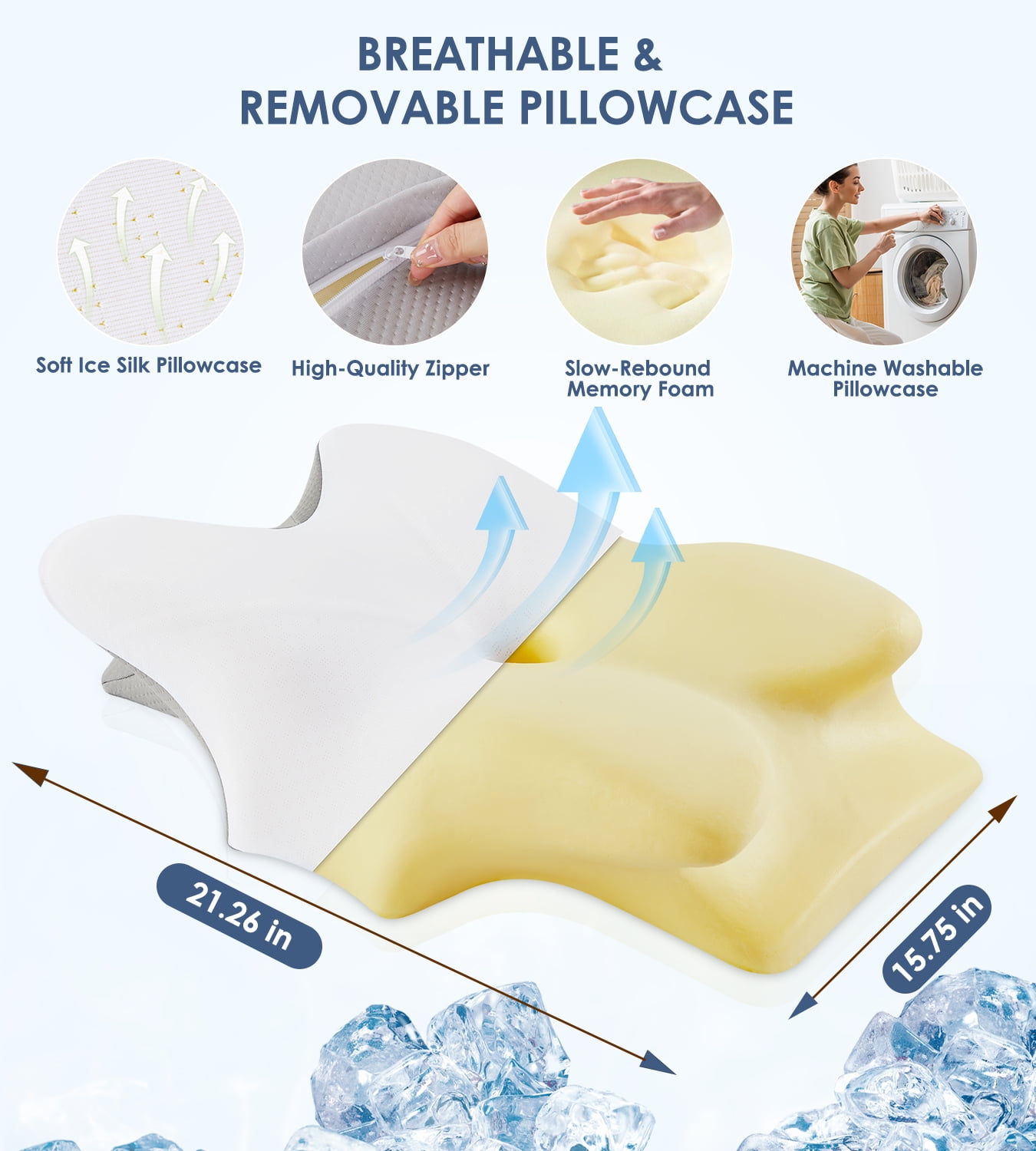 MOONORAH Cervical Pillow for Neck Pain Relief, Contour Memory Foam Pillows, Odorless Ergonomic Neck Pillow Adjustable Orthopedic Bed Pillow for Side Back Stomach Sleeper with Pillowcase, Queen Size