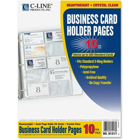 - C-Line Business Card Binder Pages, Holds 20 Cards, 8 1/8 x 11 1/4, Clear, 10/Pack