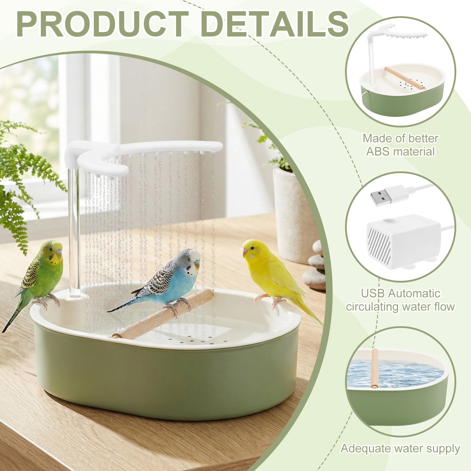 Ikoopy Parrot Bathtub Bird Automatic Bath Shower Large Bird Shower Fountain Indoor Bathtub with Running Water Contains USB and Pump for African Grey Cockatiel Conure Budgie Lovebird