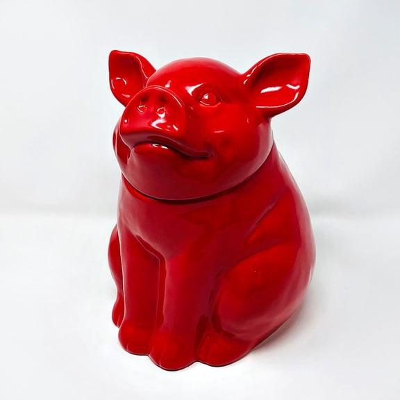 Contemporary Home Living 12" Red Unique Pig Design Sealed Storage Jar