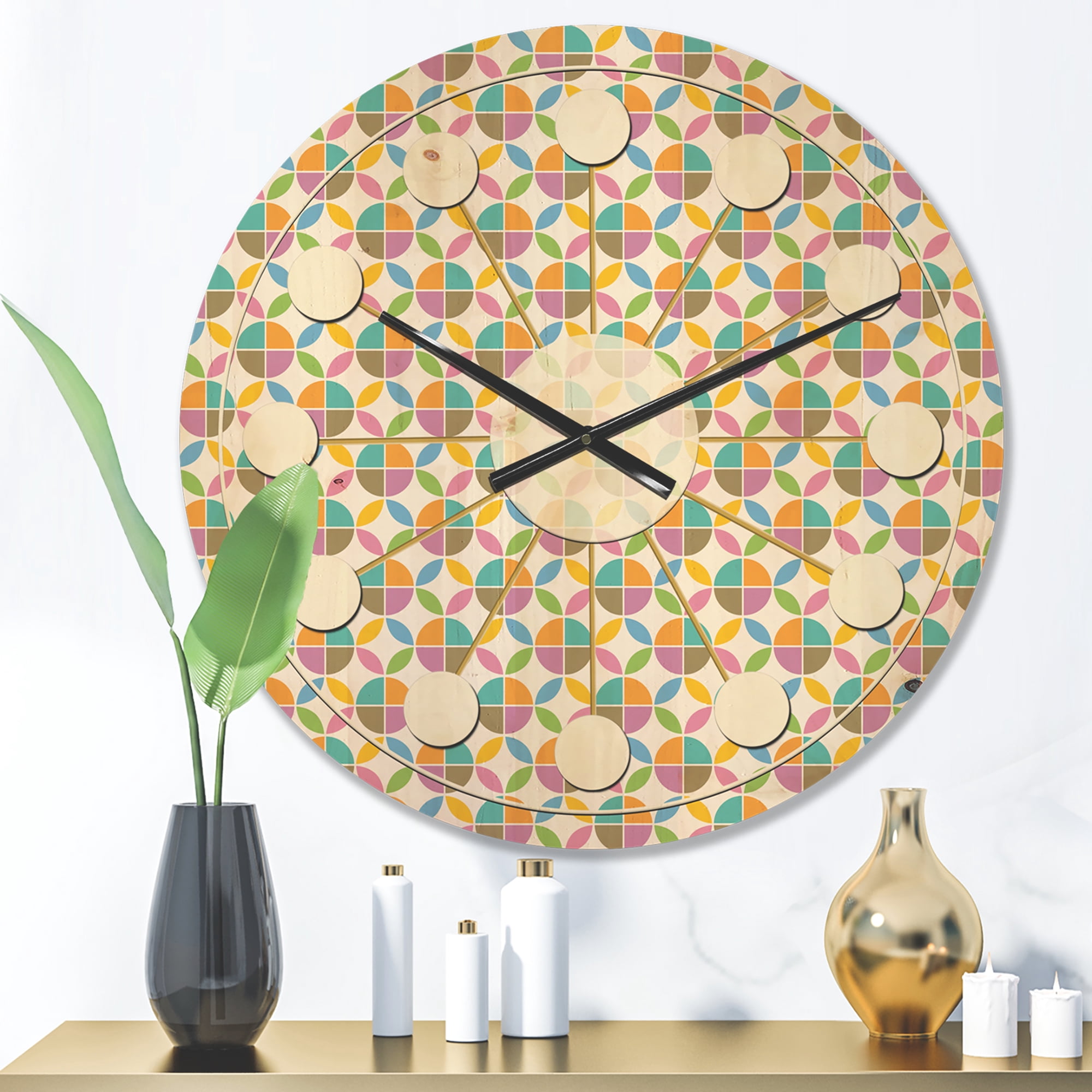 Designart 'Geometrical Retro Design VIII' Mid-Century Modern Wood Wall Clock
