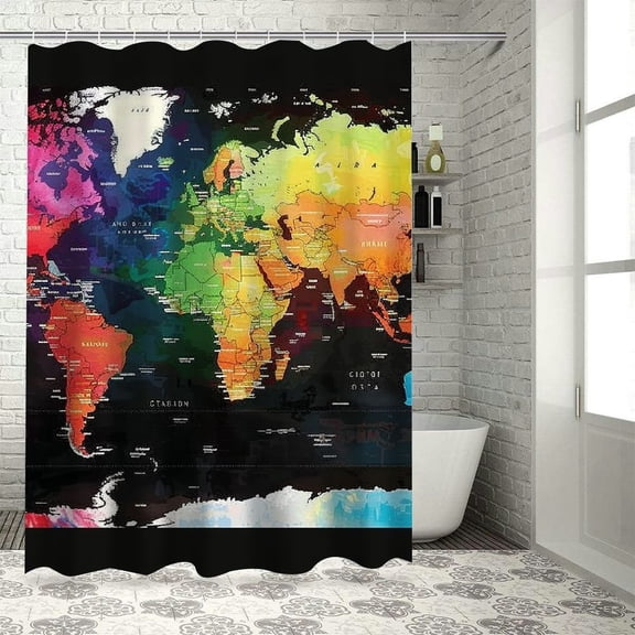 Patifu World Map Bathroom Decor Set with Hooks, Chic Modern Polyester Shower Curtain Set, 100% Waterproof, HD Print, Easy Installation, Machine Washable 36"x72
