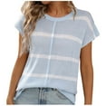 thumbnail image 2 of ALLLIST Short Sleeve Womens Tops Clearance Under $10 Crew Neck Blue Striped Casual T-Shirts Breathable Loose Spring Blouse, 2 of 8