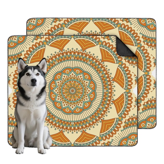 35" x41" Mandala Print Washable Dog Pee Pads, Reusable Potty Pads with Non-Slip Bottom for Crate Training and Indoor Use